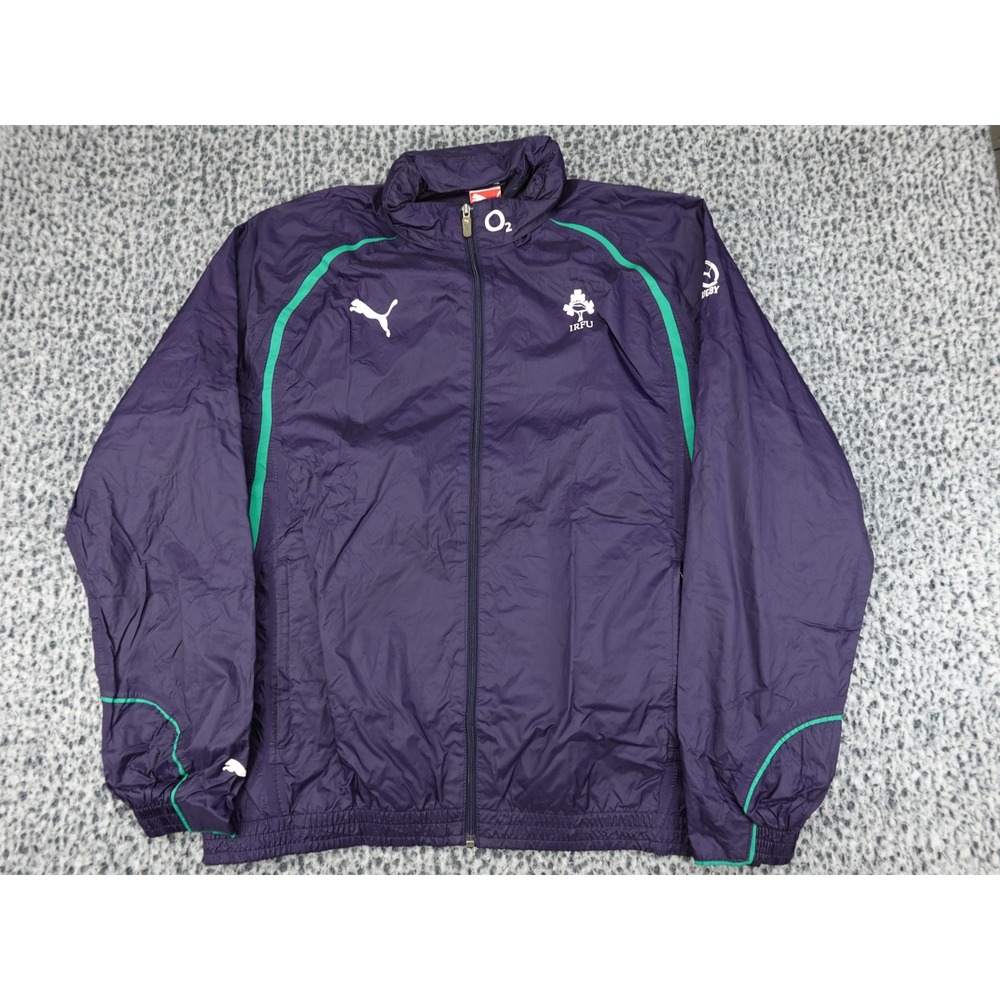 Puma IRFU Ireland Rugby Windbreaker Men Large Purple O2 Sponsor Full Zip Jacket
